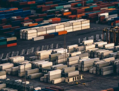 Shipping containers at a port representing supply-chain security