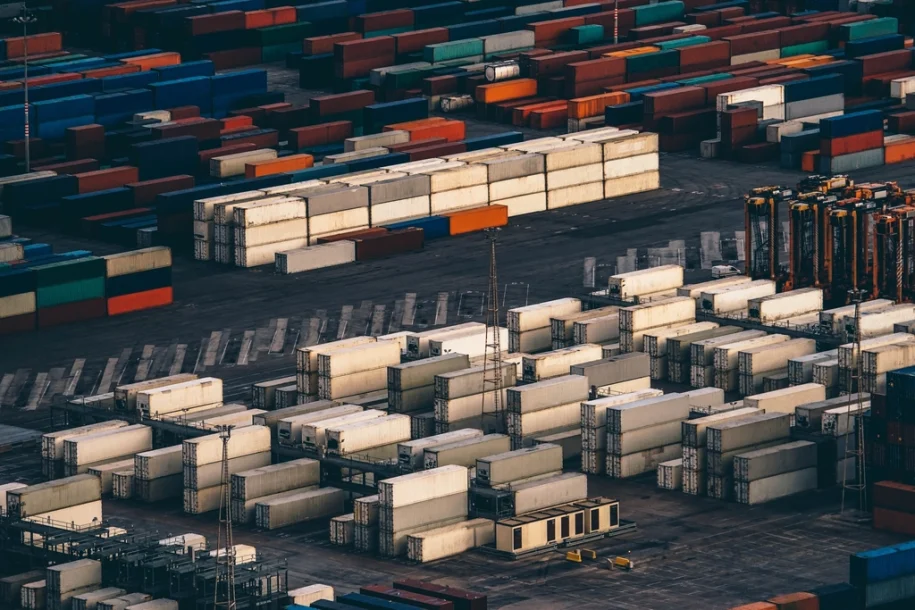 Shipping containers at a port representing supply-chain security