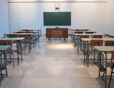 Empty classroom prepared for students to return to school